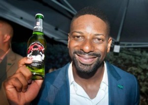 DJ Irie with custom Beck's bottle